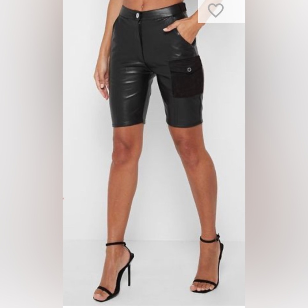 Maniere De Voir Vegan Leather Cycling Shorts with Vegan Suede Pocket